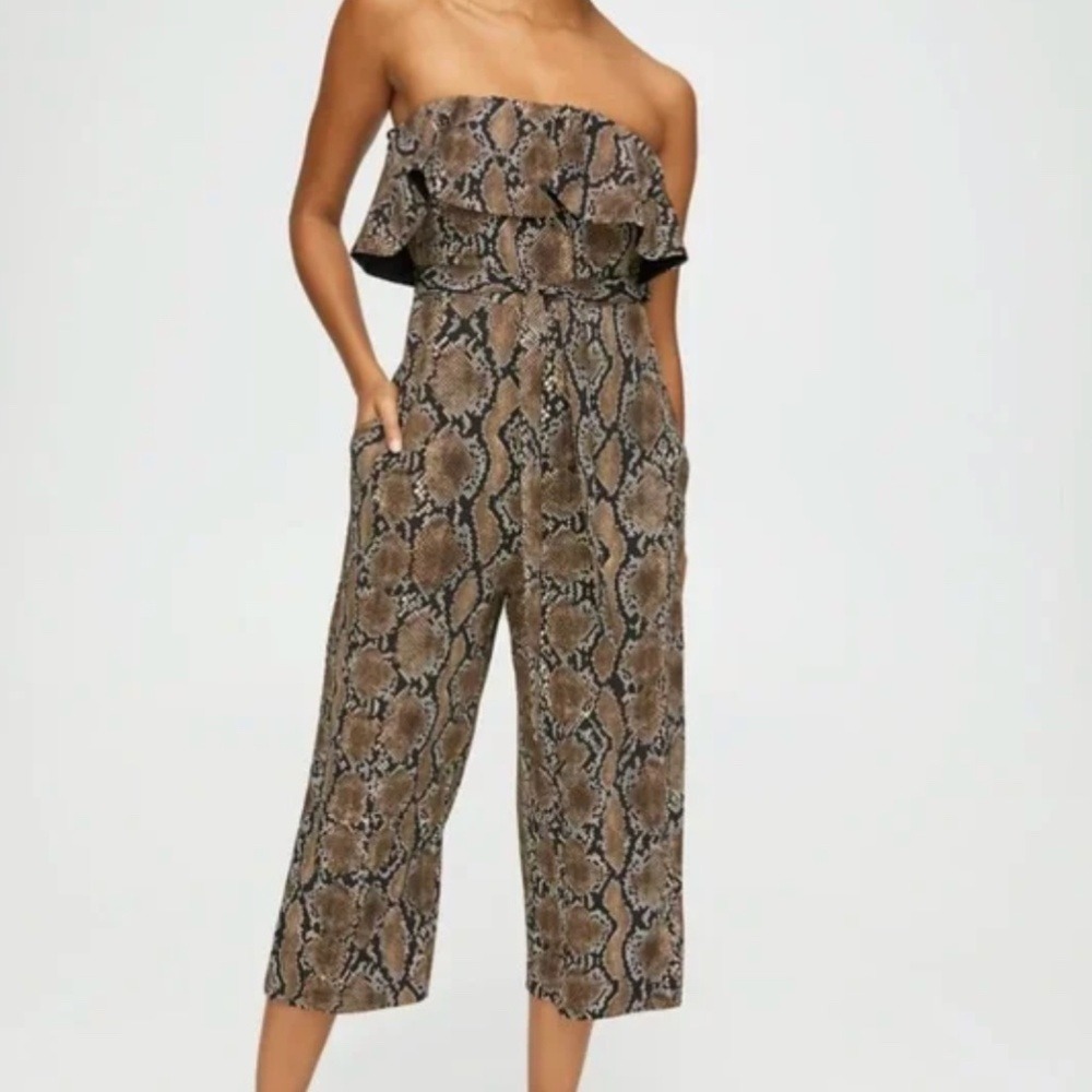 ARITZIA BABATON New Womens 0 Snake Print Ruffled Sleeveless Cropped Jumpsuit